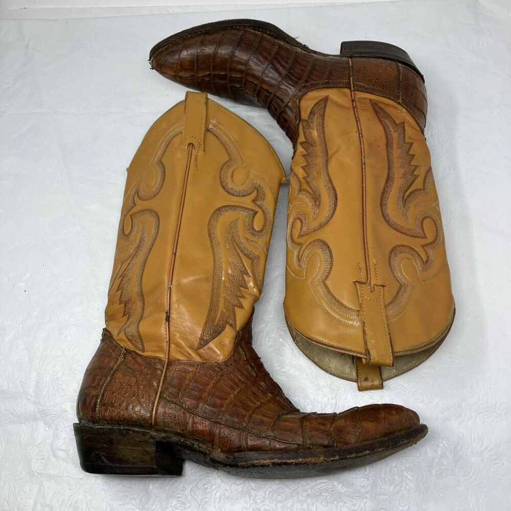 Vintage 80s Cowtown Lizard Skin Western Leather Cowboy Boots Men’s 8.5 D Brown - Picture 2 of 16